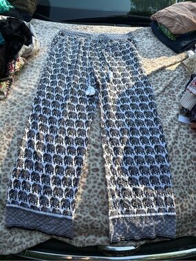 Devi Designs 100% Cotton Boho Elephant Print Wide Leg Pants Black & White Hippie